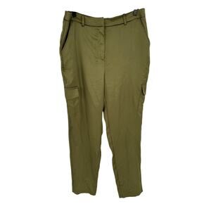 Anthropologie Bailey 44 Satin Cargo Pants Green Ankle Straight Leg Lightweight M